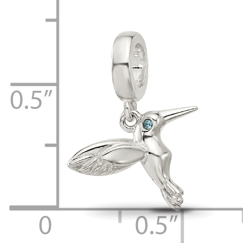 Sterling Silver Reflections Blue CZ Hummingbird Dangle Bead