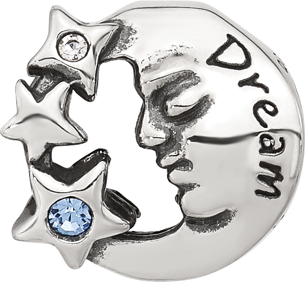 Sterling Silver Reflections Blue CZ Dream Man In Moon Bead