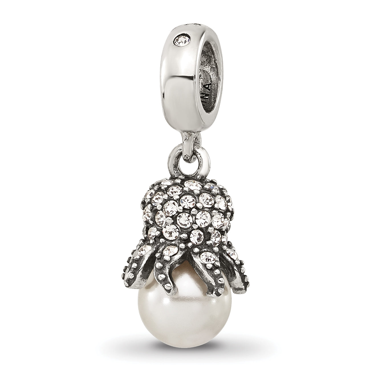 Sterling Silver Reflections CZ & Freshwater Cultured Pearl Octopus Bead