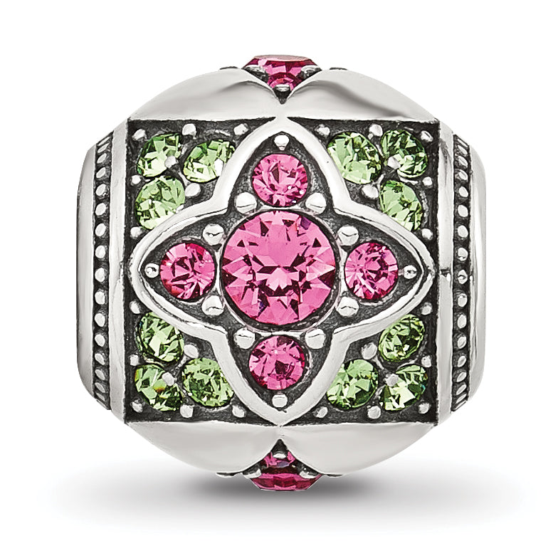 Sterling Silver Reflections Pink and Green CZ Round Bead