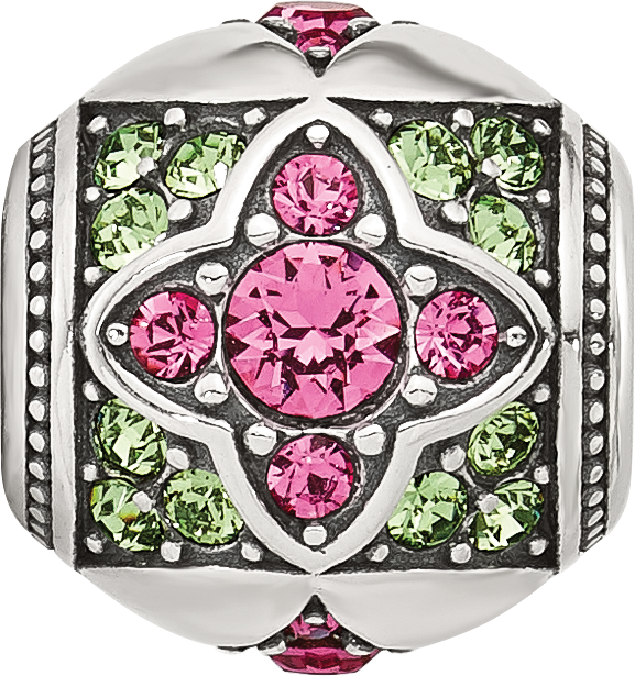 Sterling Silver Reflections Pink and Green CZ Round Bead