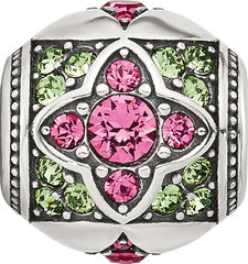 Sterling Silver Reflections Pink and Green CZ Round Bead