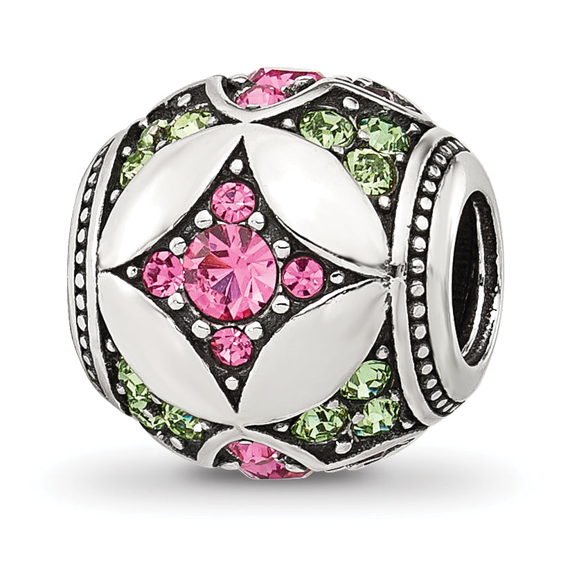 Sterling Silver Reflections Pink and Green CZ Round Bead