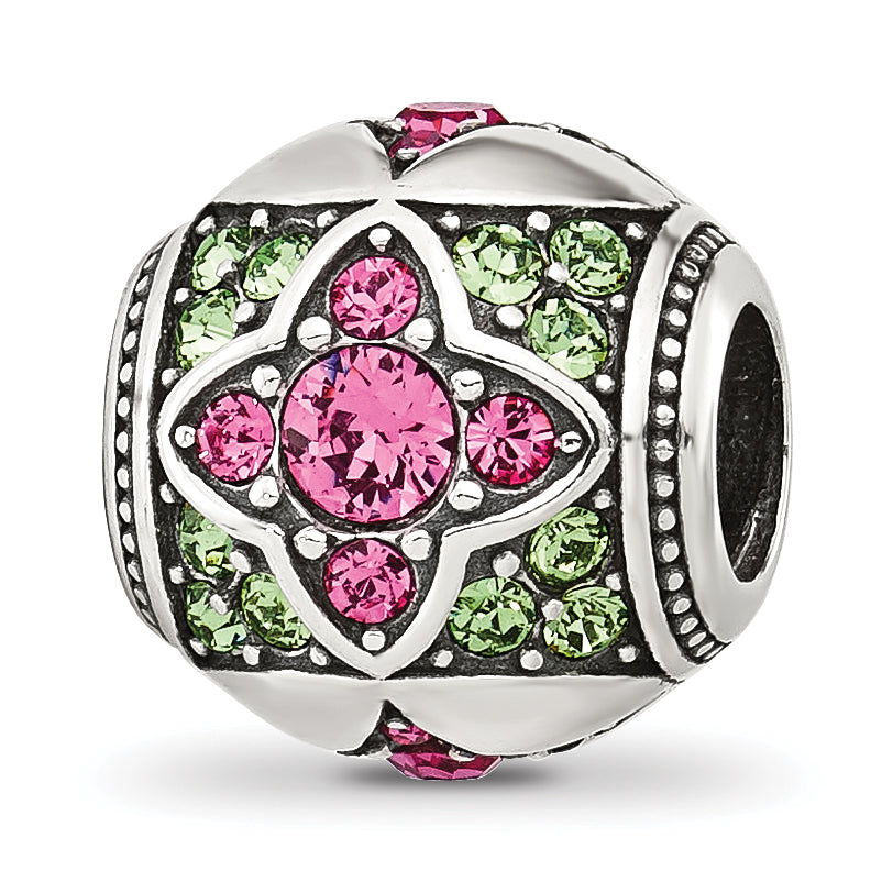 Sterling Silver Reflections Pink and Green CZ Round Bead