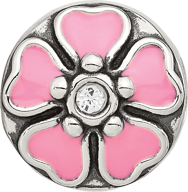 Sterling Silver Reflections Pink Enamel and CZ Flower Bead