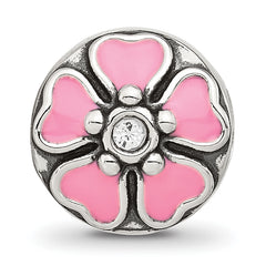 Sterling Silver Reflections Pink Enamel and CZ Flower Bead