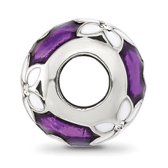 Sterling Silver Reflections Purple and White Enamel and CZ Floral Bead