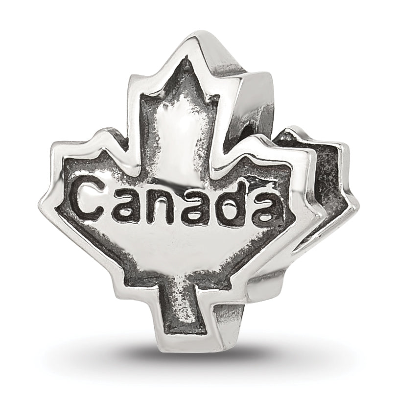 Sterling Silver Reflections Red CZ Maple Leaf Canada Bead