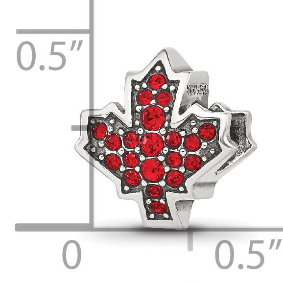 Sterling Silver Reflections Red CZ Maple Leaf Canada Bead