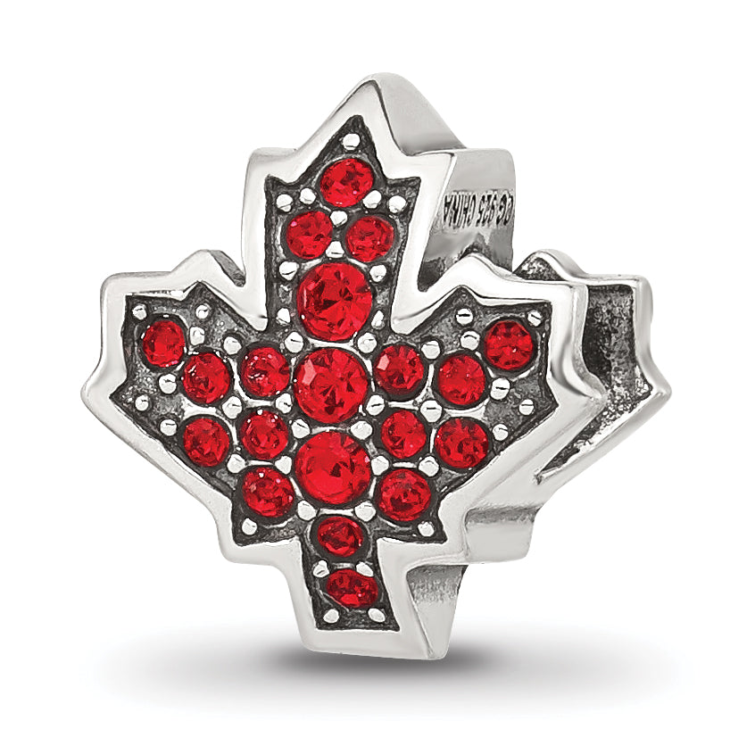 Sterling Silver Reflections Red CZ Maple Leaf Canada Bead