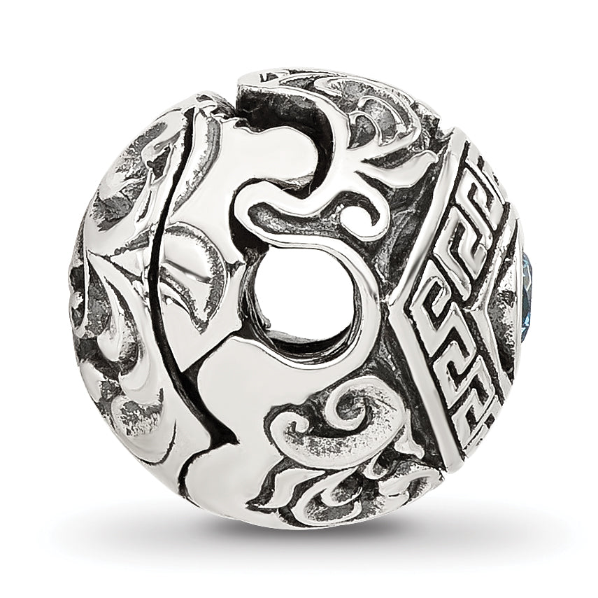 Sterling Silver Reflections Antiqued CZ Nazar Eye Hinged Bead