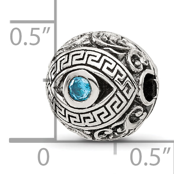 Sterling Silver Reflections Antiqued CZ Nazar Eye Hinged Bead