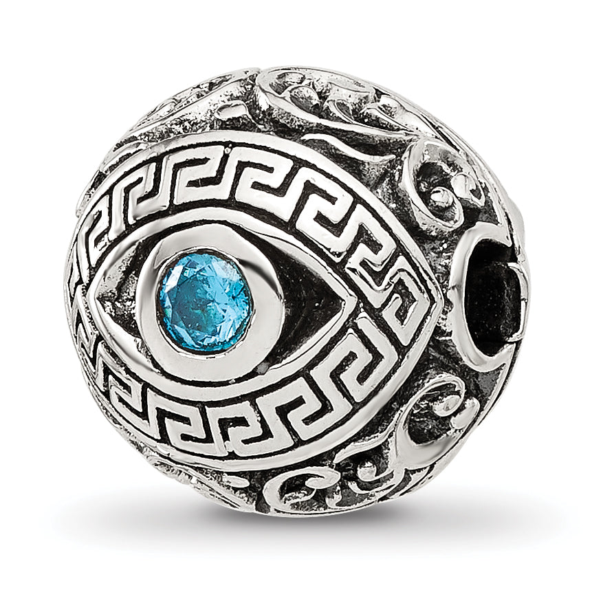 Sterling Silver Reflections Antiqued CZ Nazar Eye Hinged Bead