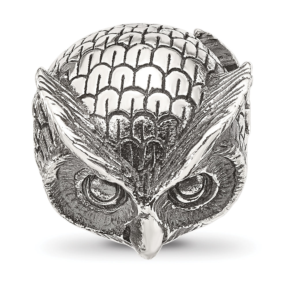 Sterling Silver Reflections Antiqued Owl Hinged Bead