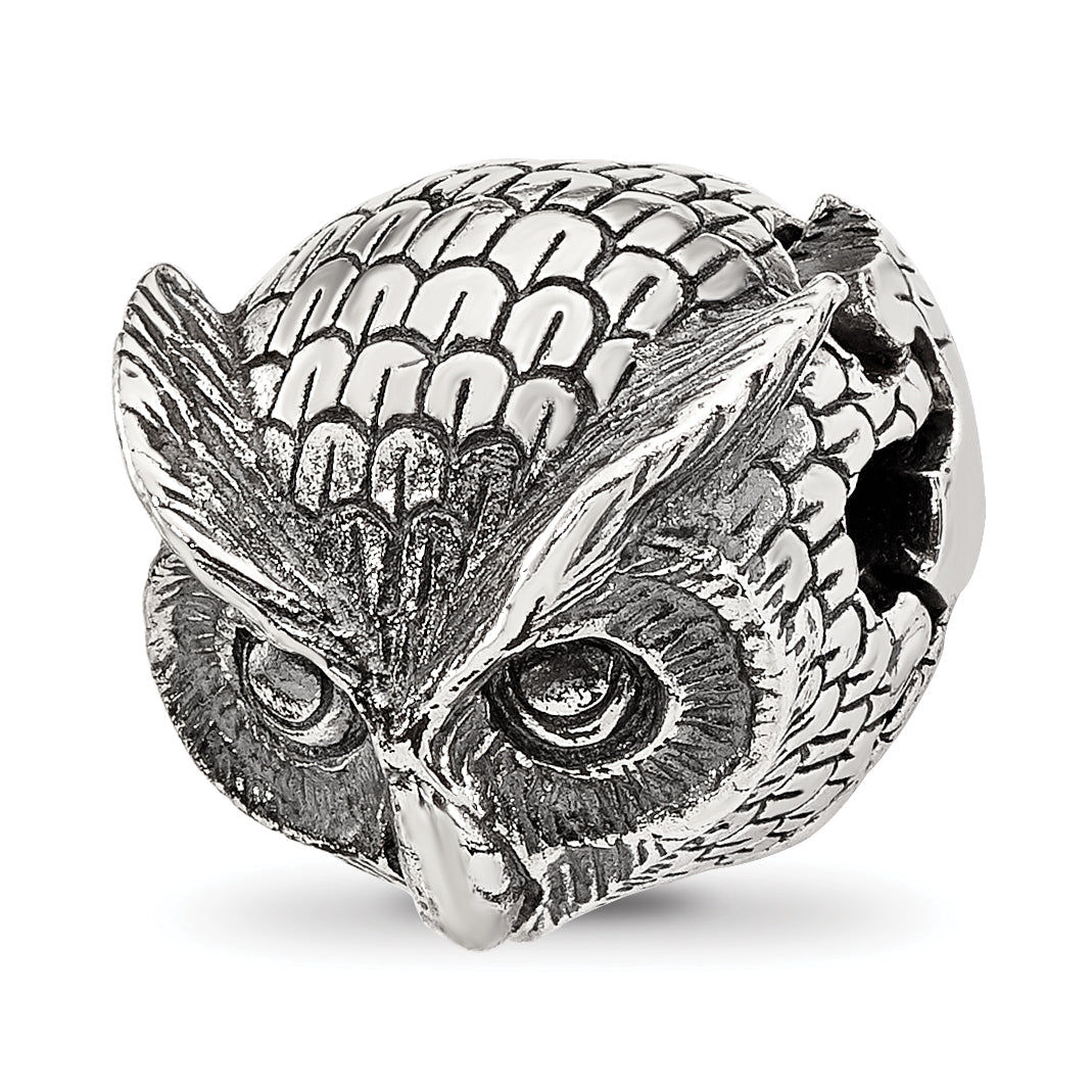 Sterling Silver Reflections Antiqued Owl Hinged Bead