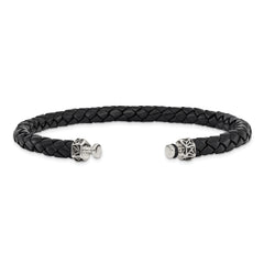 Sterling Silver Reflections 6mm Black Genuine Leather 8in Bracelet/Bead not included, sold seperately