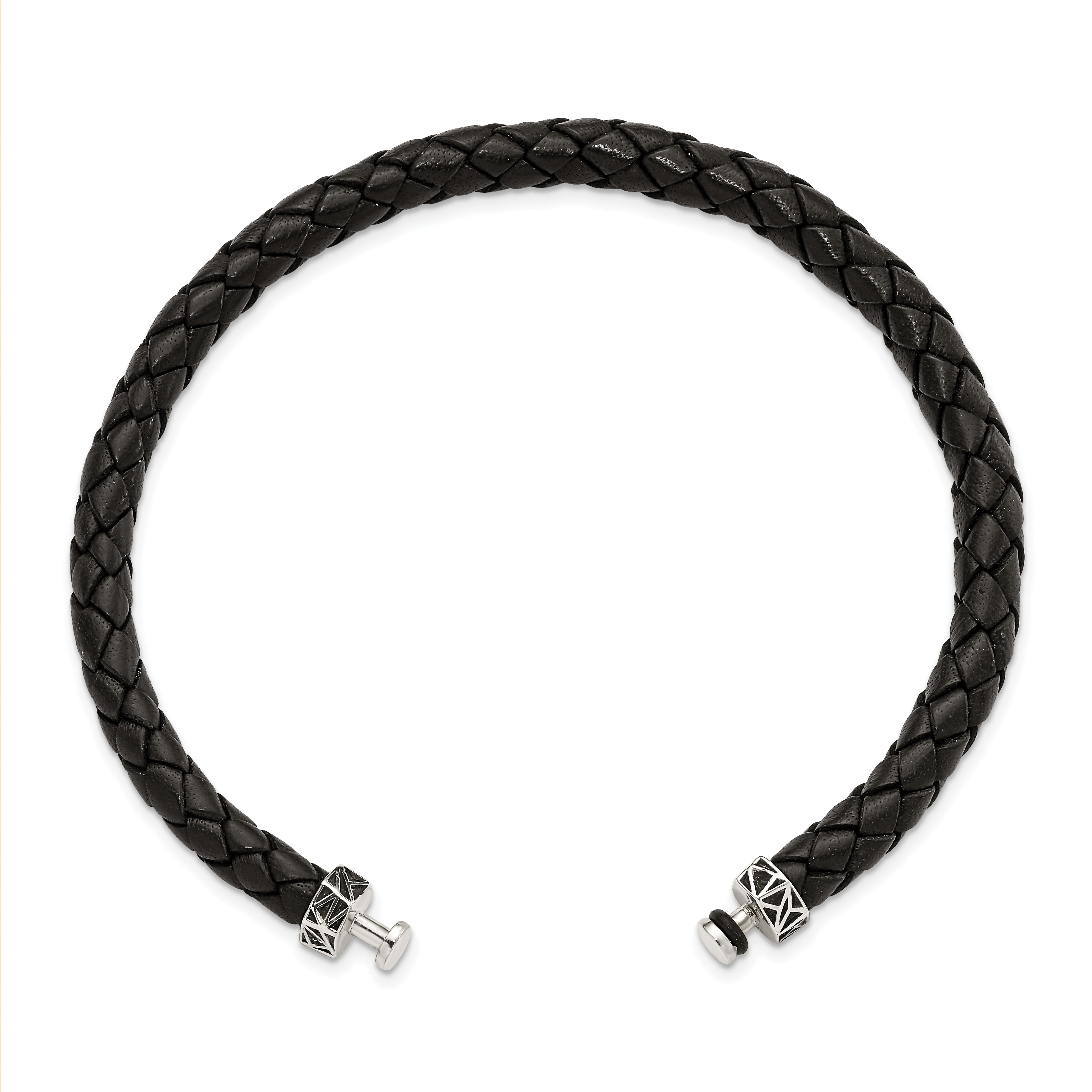 Sterling Silver Reflections 6mm Black Genuine Leather 8in Bracelet/Bead not included, sold seperately