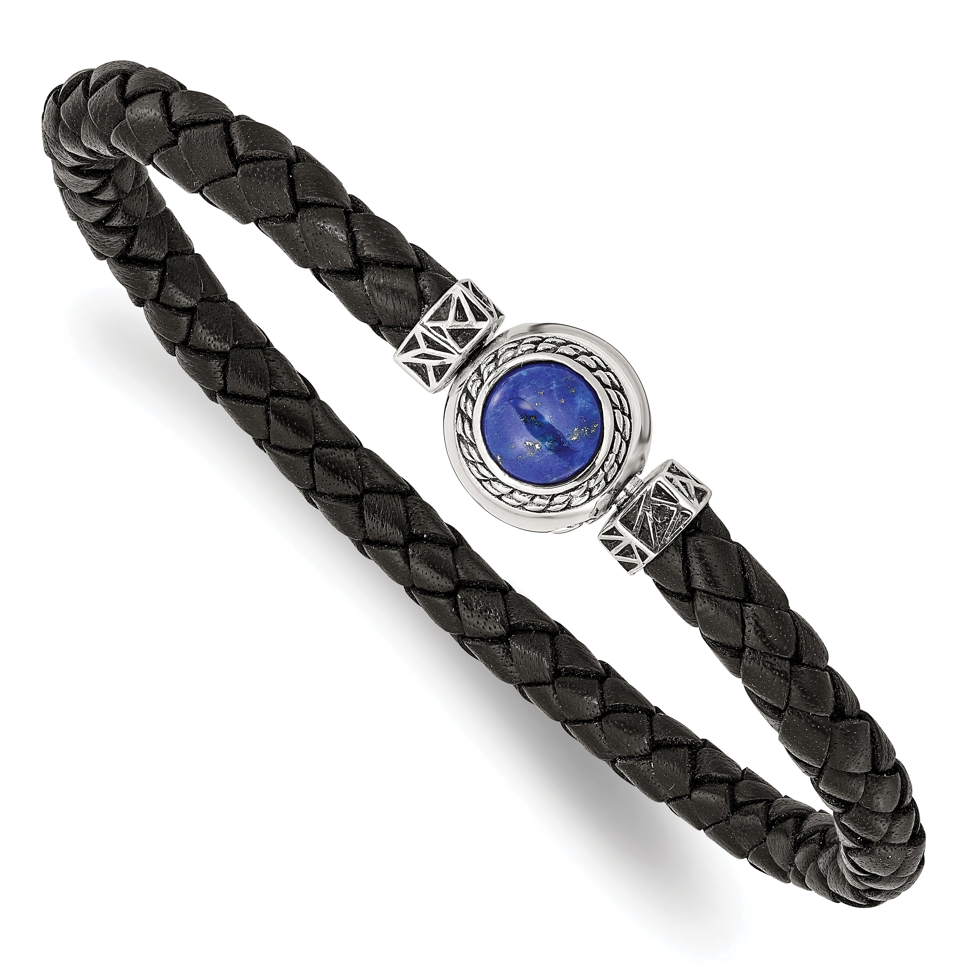 Sterling Silver Reflections 6mm Black Genuine Leather 8in Bracelet/Bead not included, sold seperately