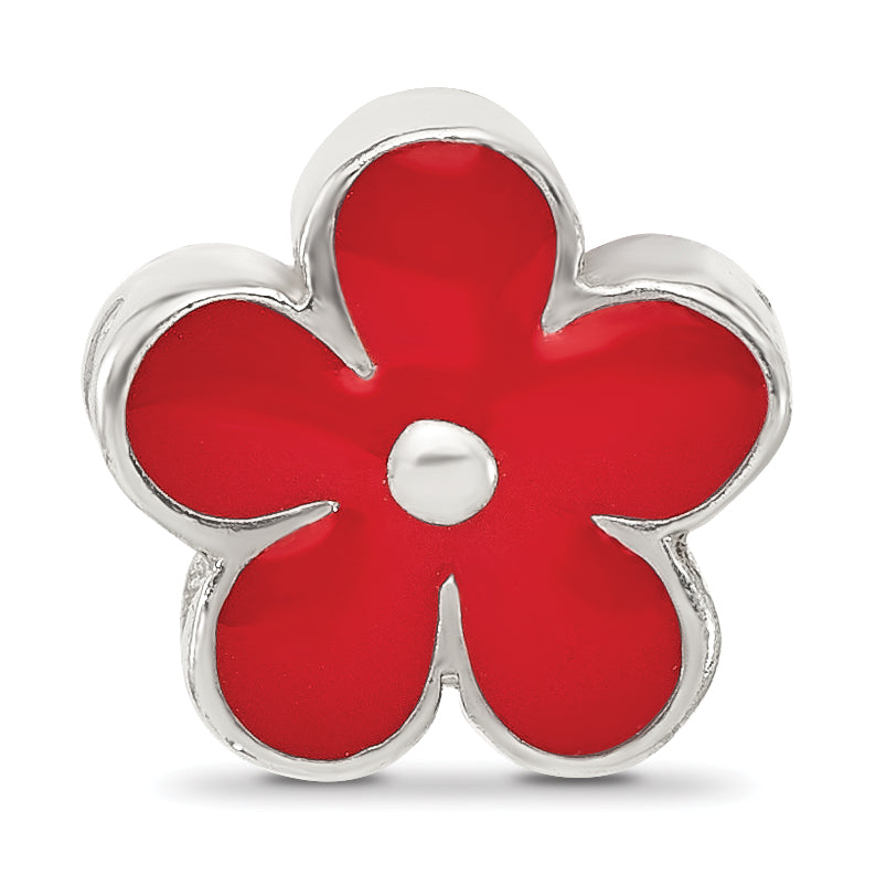 Sterling Silver Reflections Red Enameled Flower Bead