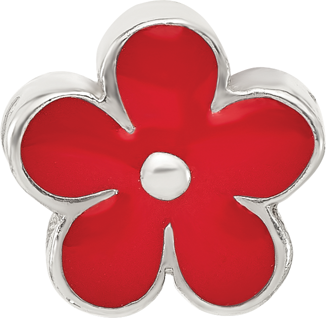 Sterling Silver Reflections Red Enameled Flower Bead