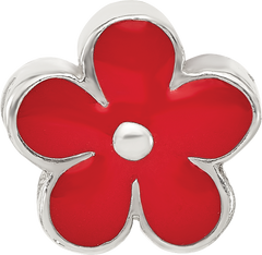 Sterling Silver Reflections Red Enameled Flower Bead