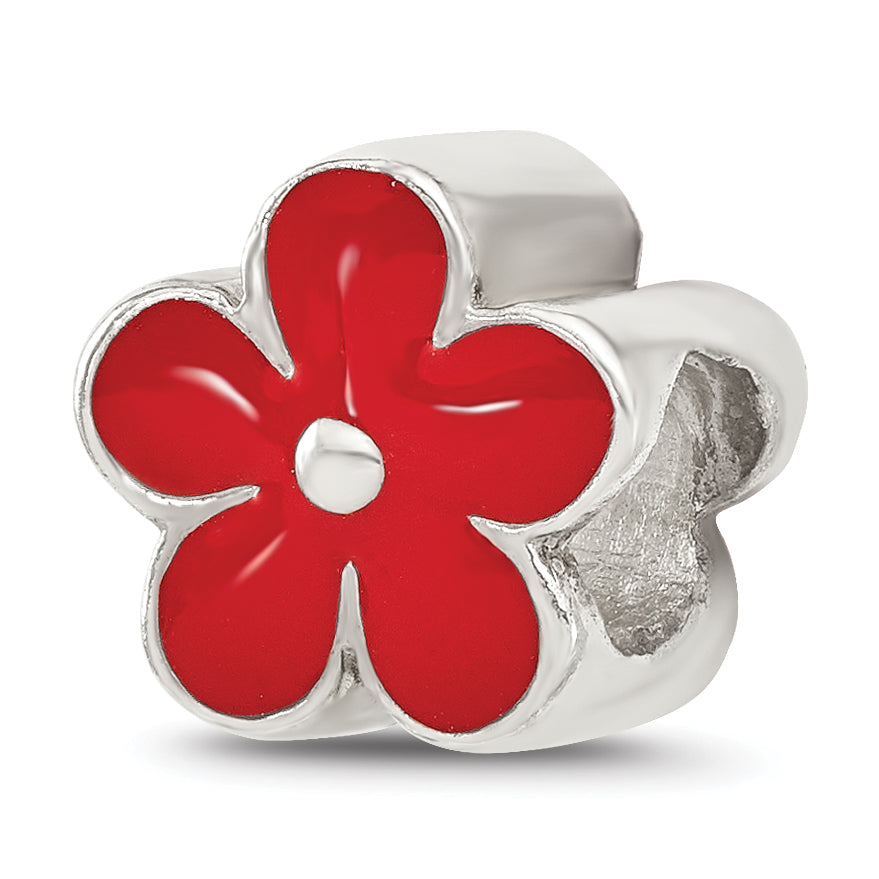 Sterling Silver Reflections Red Enameled Flower Bead