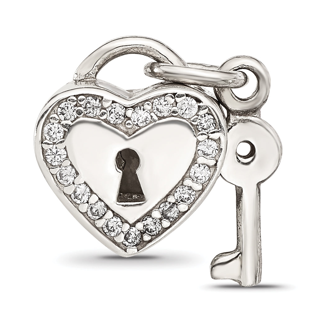 Sterling Silver Reflections CZ Heart Lock with Key Bead