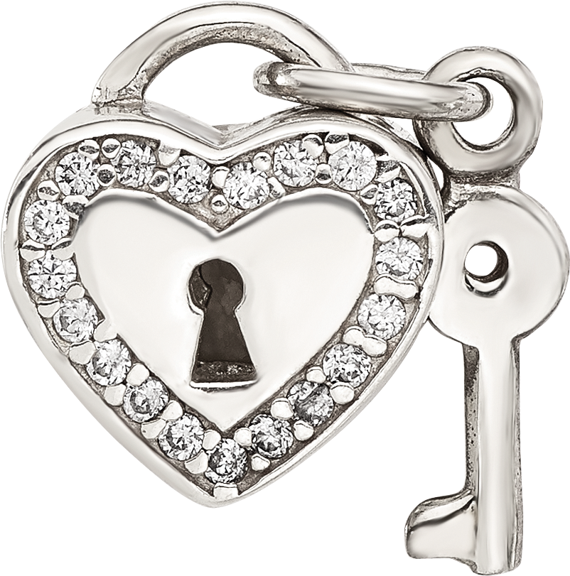 Sterling Silver Reflections CZ Heart Lock with Key Bead