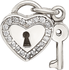 Sterling Silver Reflections CZ Heart Lock with Key Bead