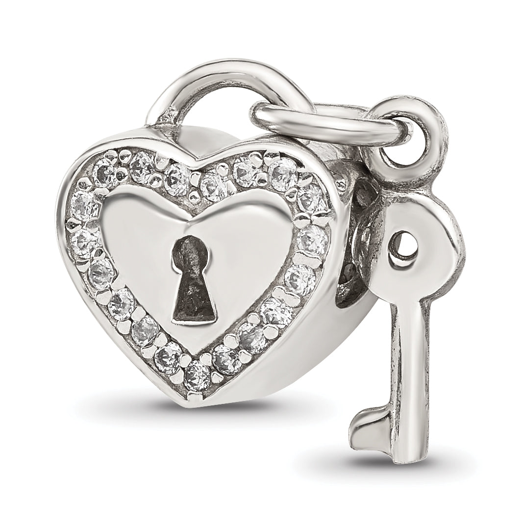 Sterling Silver Reflections CZ Heart Lock with Key Bead