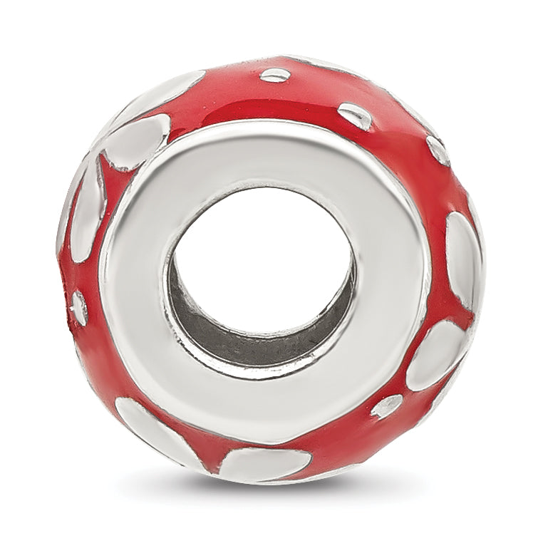 Sterling Silver Reflections Red Enameled Round Floral Bead