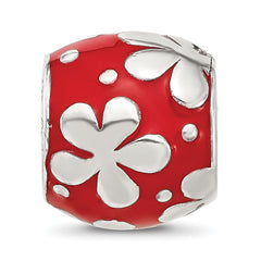 Sterling Silver Reflections Red Enameled Round Floral Bead