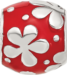 Sterling Silver Reflections Red Enameled Round Floral Bead