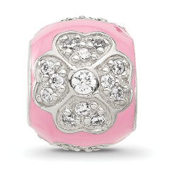 Sterling Silver Reflections CZ Pink Enameled Round Floral Bead