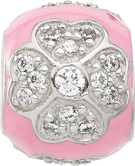 Sterling Silver Reflections CZ Pink Enameled Round Floral Bead