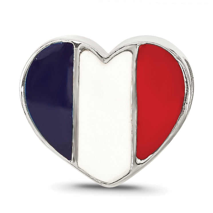 Sterling Silver Reflections French Enameled Flag Heart Shaped Bead