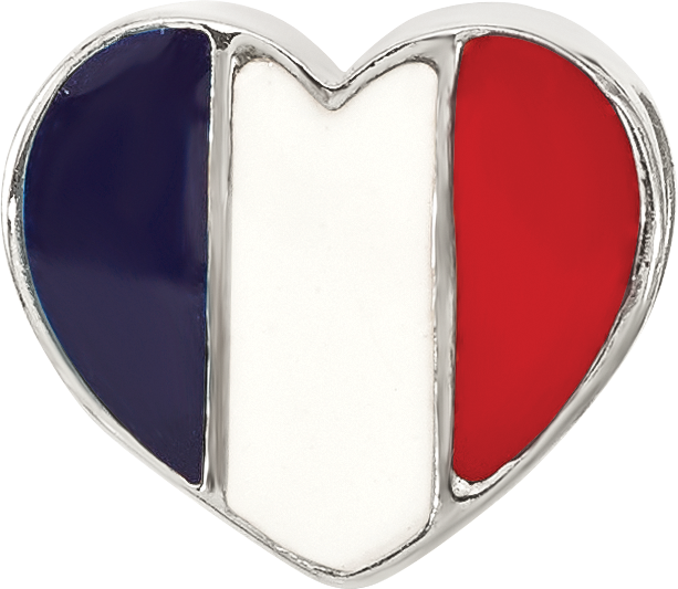 Sterling Silver Reflections French Enameled Flag Heart Shaped Bead