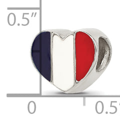 Sterling Silver Reflections French Enameled Flag Heart Shaped Bead