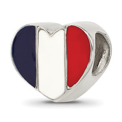 Sterling Silver Reflections French Enameled Flag Heart Shaped Bead