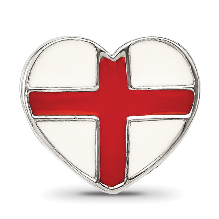 Sterling Silver Reflections Switzerland Enameled Flag Heart Shaped Bead