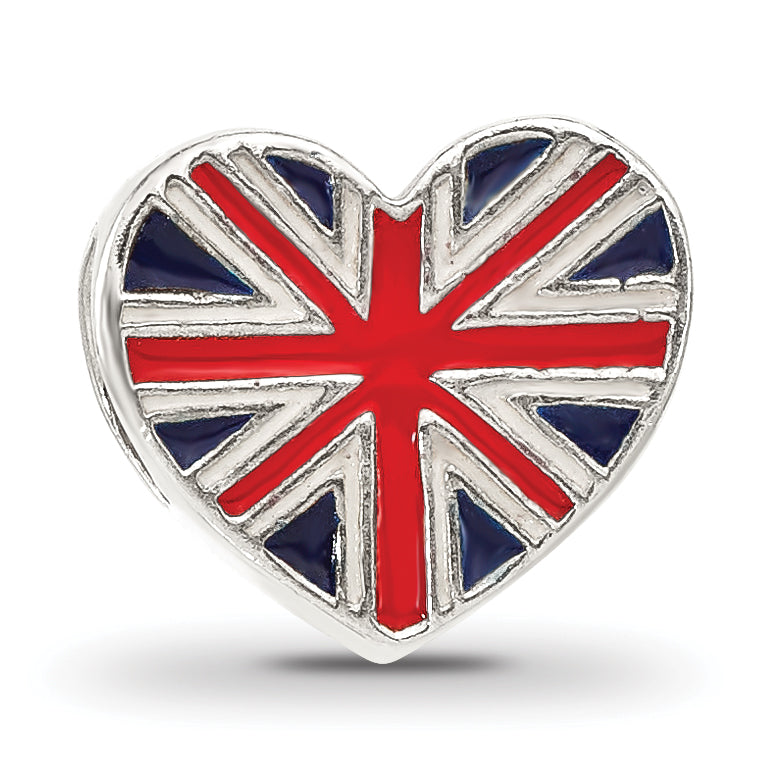 Sterling Silver Reflections United Kingdom Enamel Flag Heart Shaped Bead