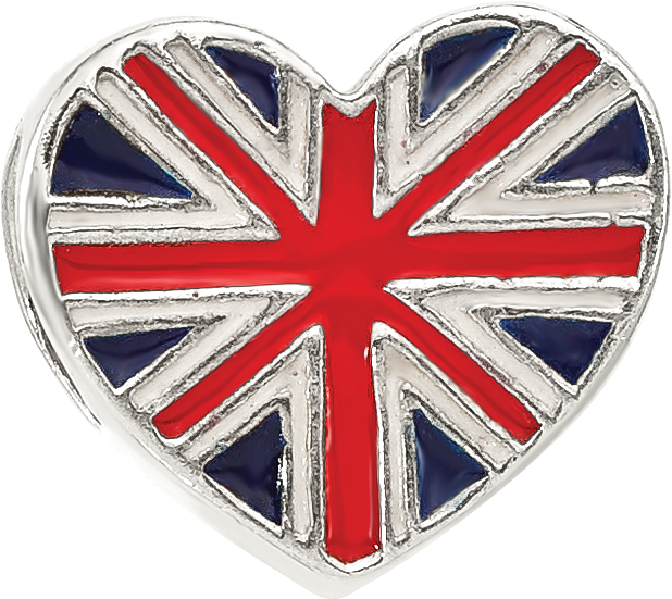 Sterling Silver Reflections United Kingdom Enamel Flag Heart Shaped Bead