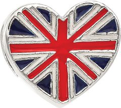 Sterling Silver Reflections United Kingdom Enamel Flag Heart Shaped Bead