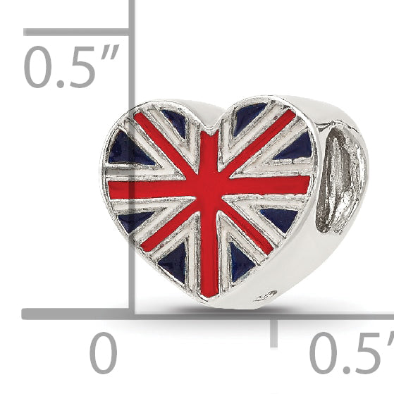 Sterling Silver Reflections United Kingdom Enamel Flag Heart Shaped Bead