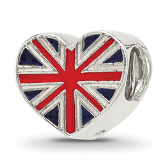 Sterling Silver Reflections United Kingdom Enamel Flag Heart Shaped Bead