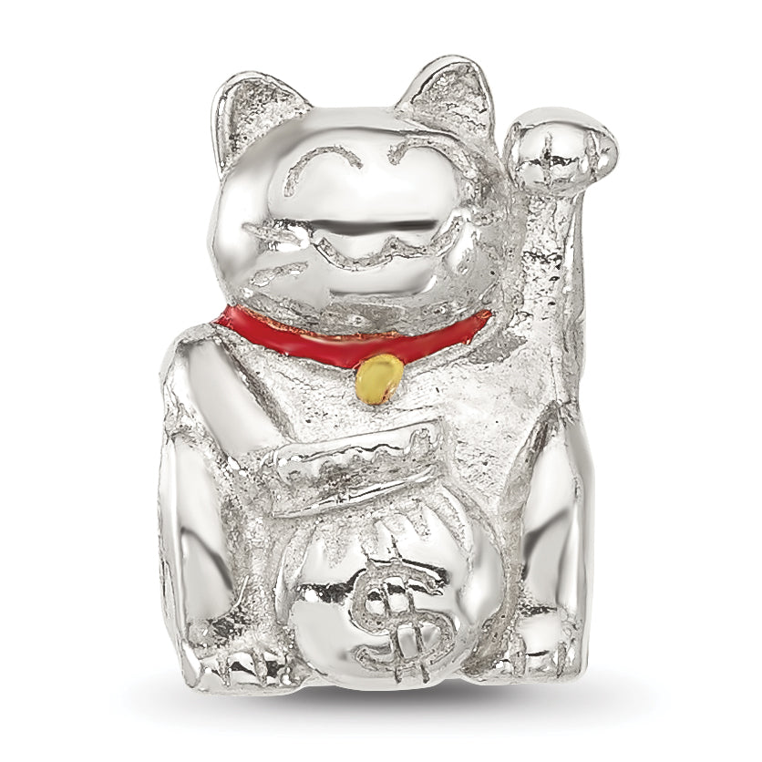 Sterling Silver Reflections Red Enameled Lucky Cat Bead