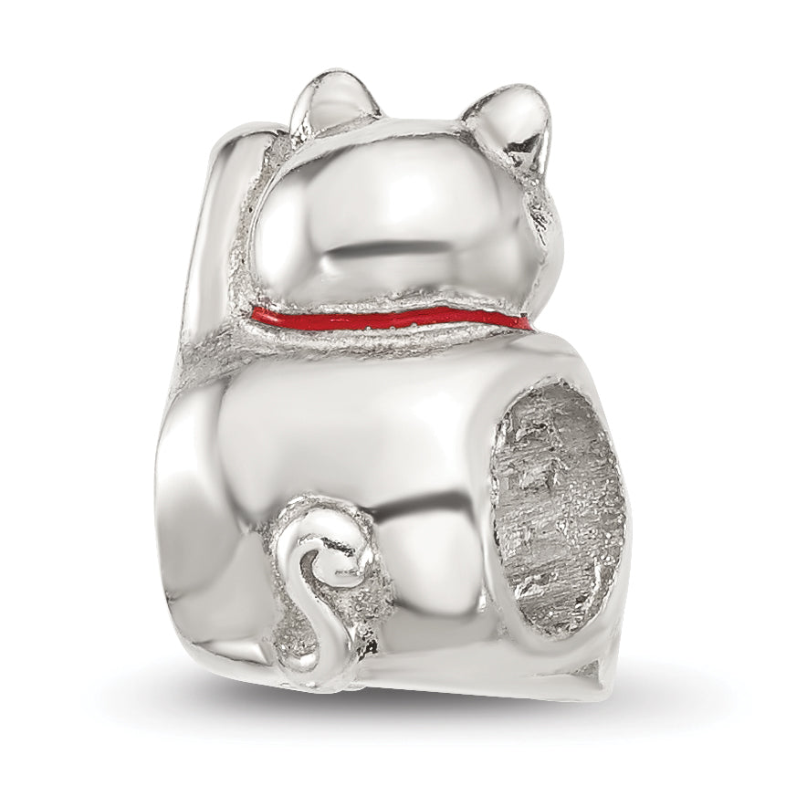 Sterling Silver Reflections Red Enameled Lucky Cat Bead