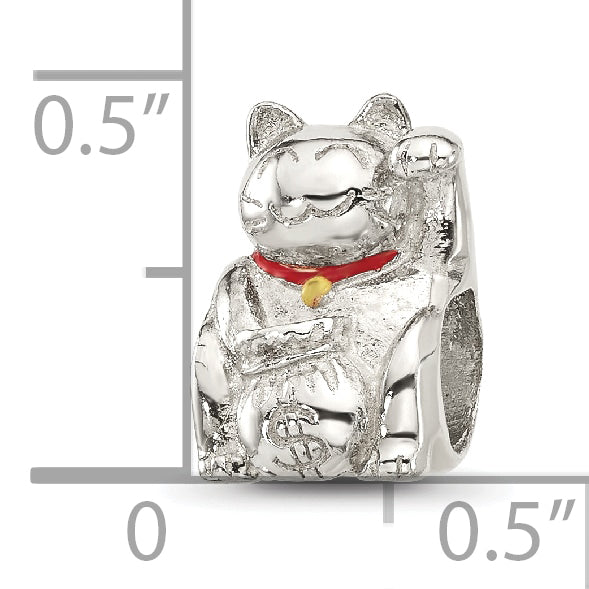 Sterling Silver Reflections Red Enameled Lucky Cat Bead