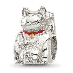 Sterling Silver Reflections Red Enameled Lucky Cat Bead