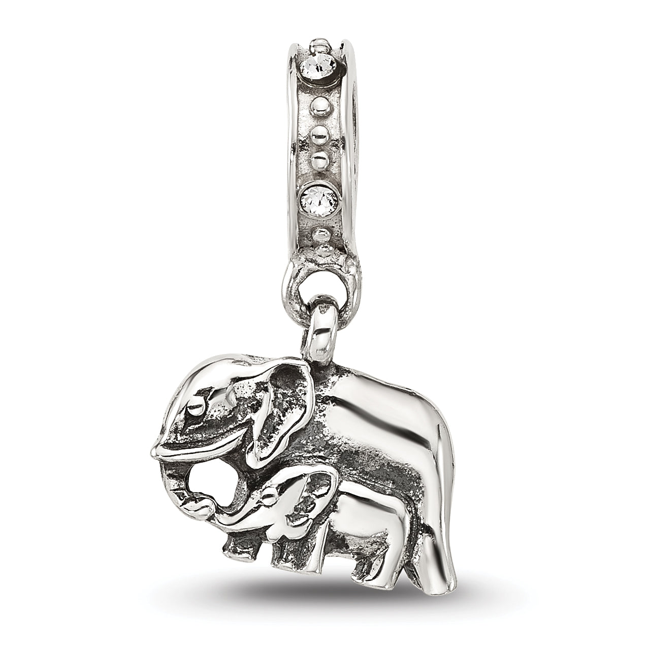 Sterling Silver Reflections Mommy and Baby Elephant Crystal Dangle Bead